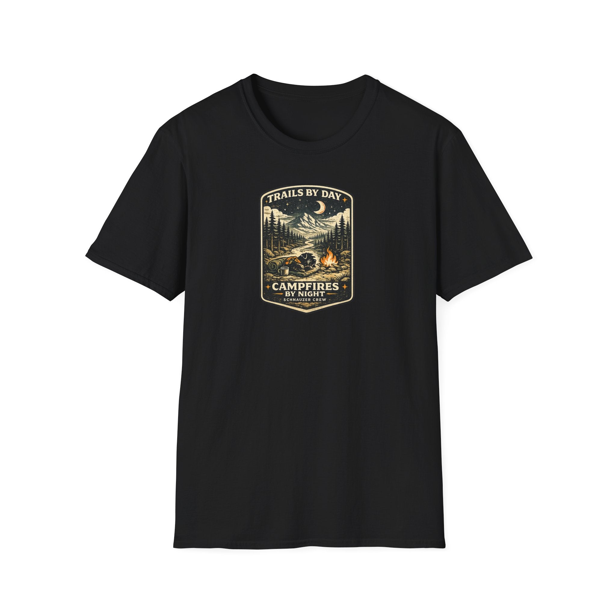 Trails By Day Campfires By Night Schnauzer Crew T-Shirt
