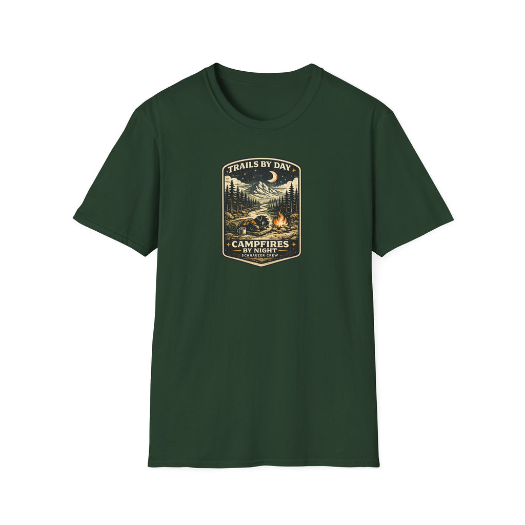 Trails By Day Campfires By Night Schnauzer Crew T-Shirt