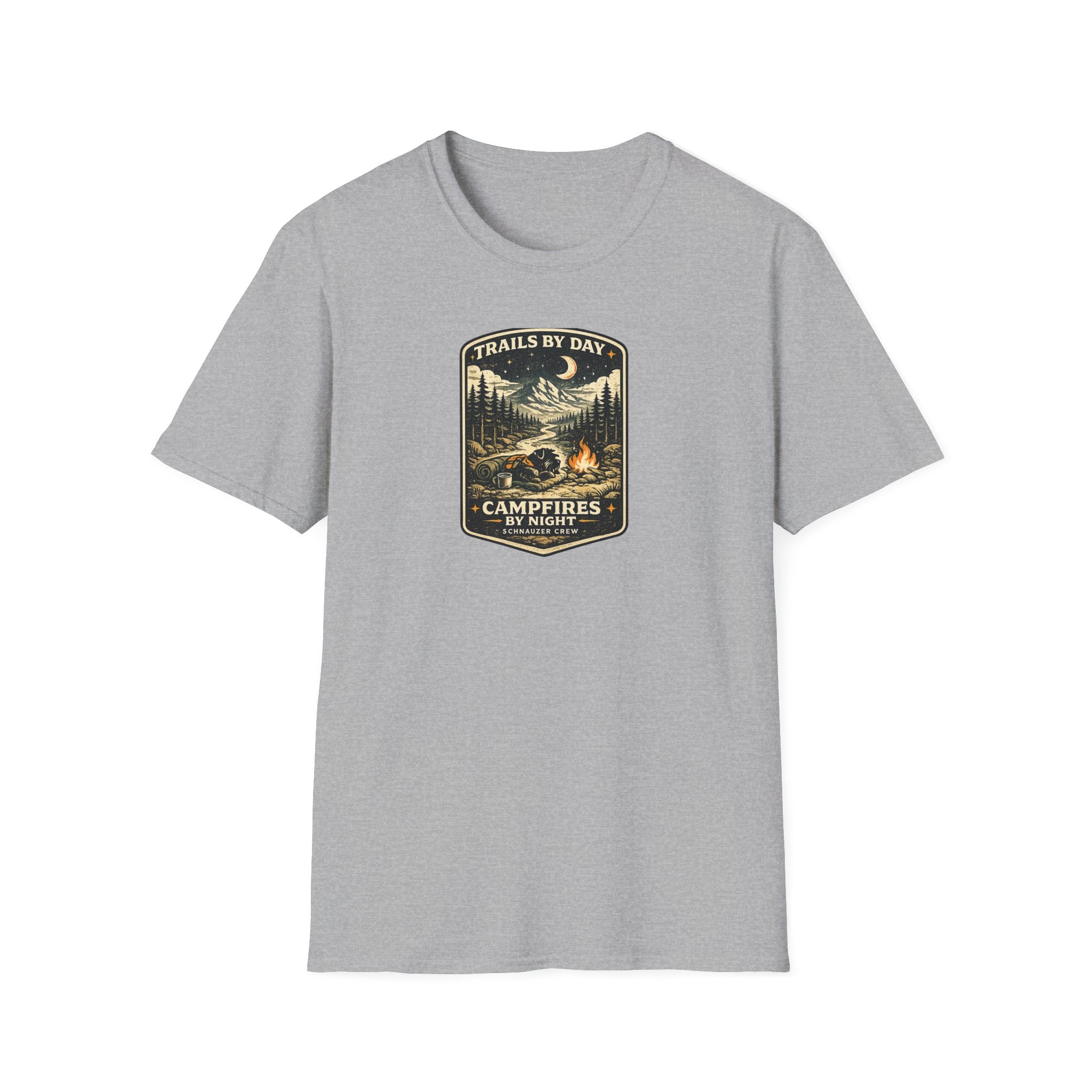 Trails By Day Campfires By Night Schnauzer Crew T-Shirt