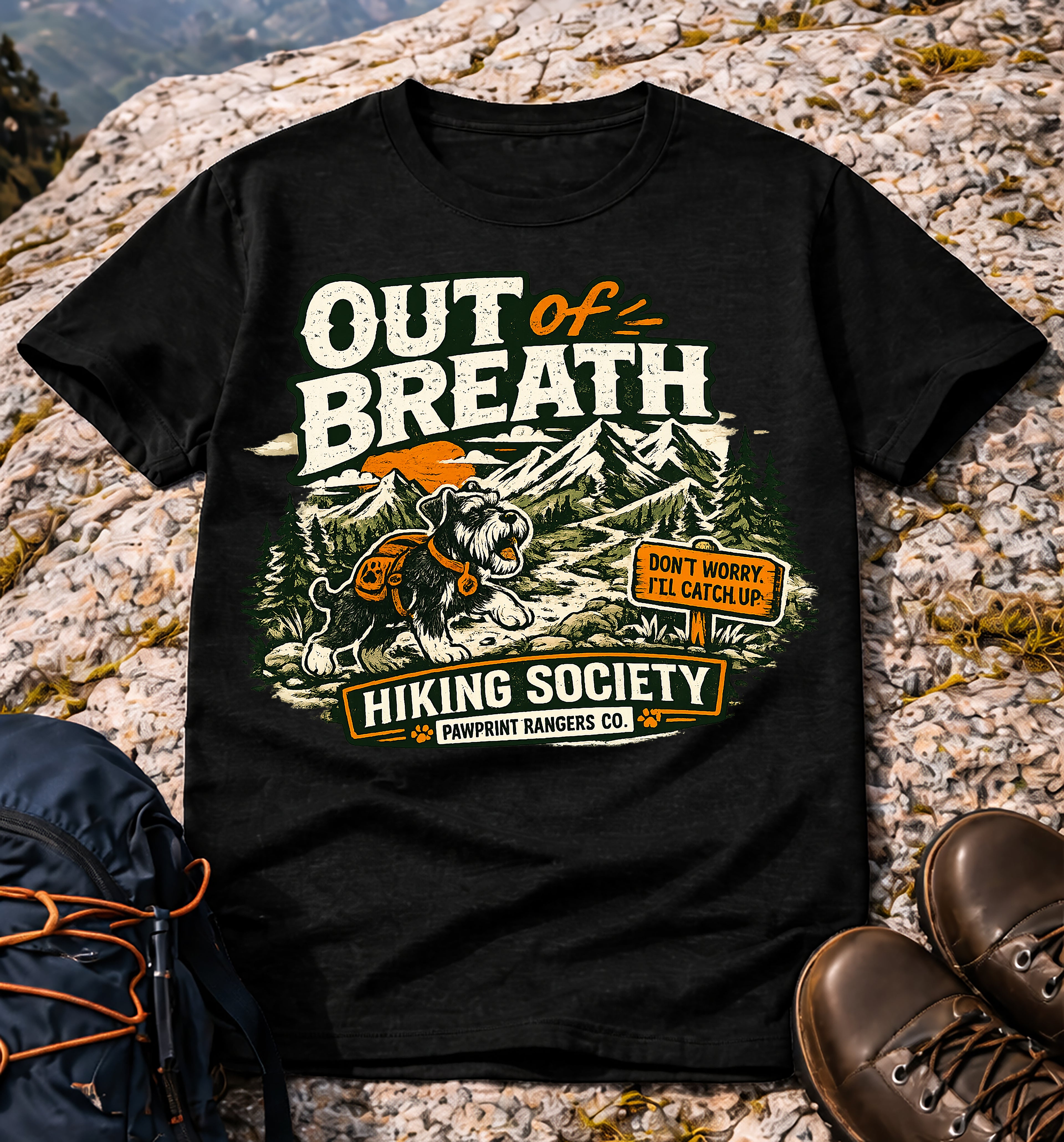 Out of Breath Hiking Society T-Shirt (Pawprint Rangers Co.)