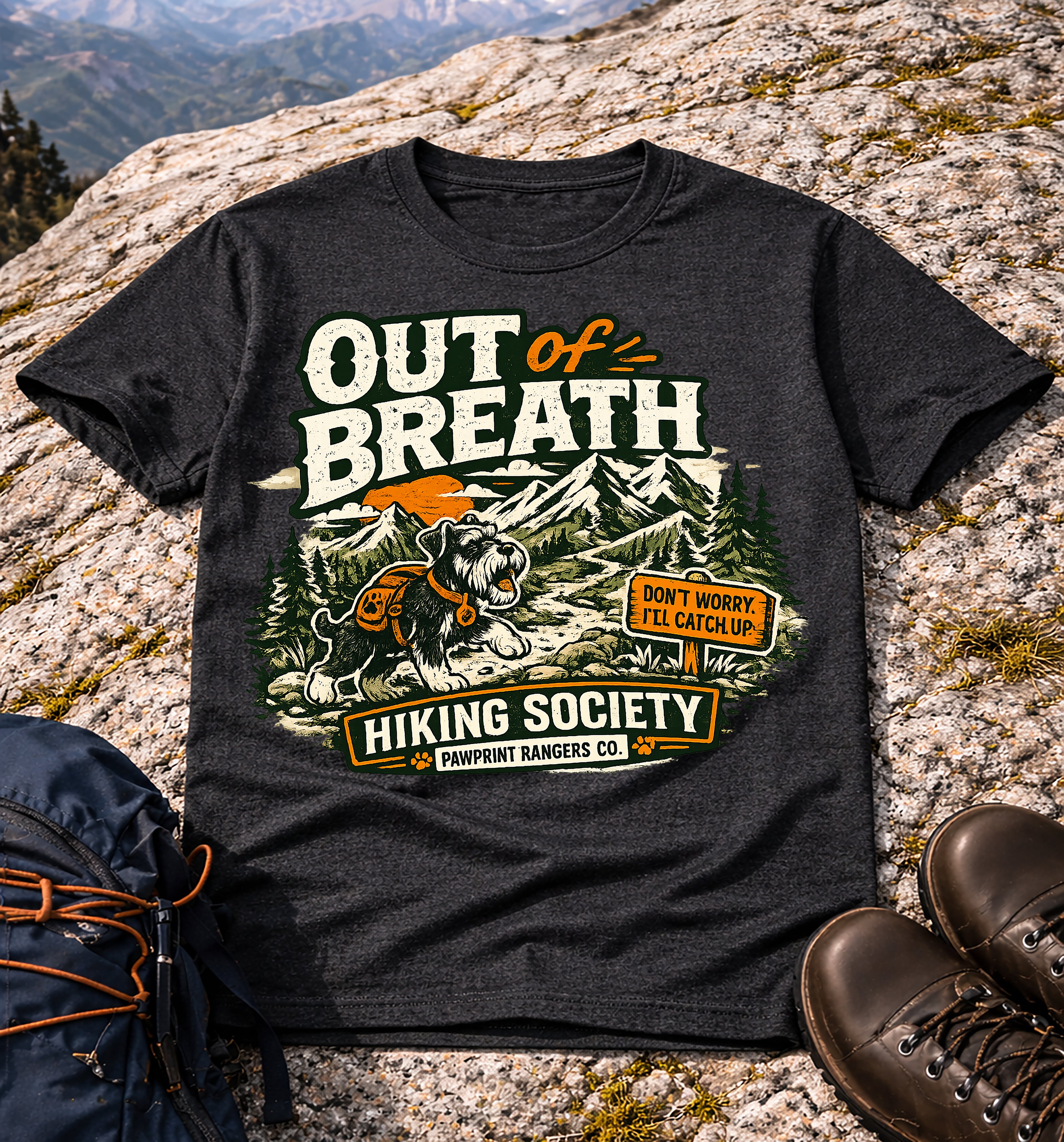 Out of Breath Hiking Society T-Shirt (Pawprint Rangers Co.)