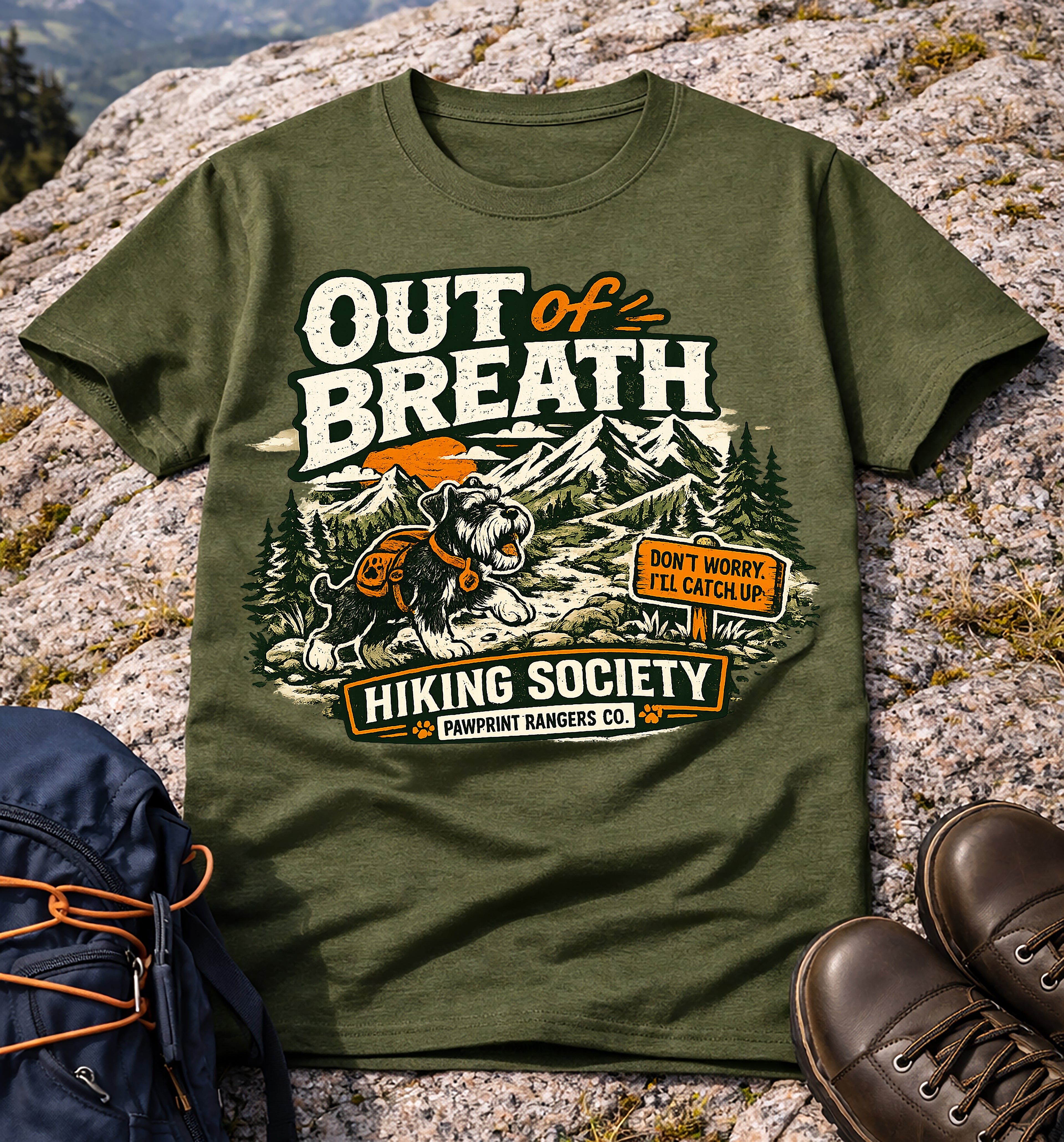 Out of Breath Hiking Society T-Shirt (Pawprint Rangers Co.)
