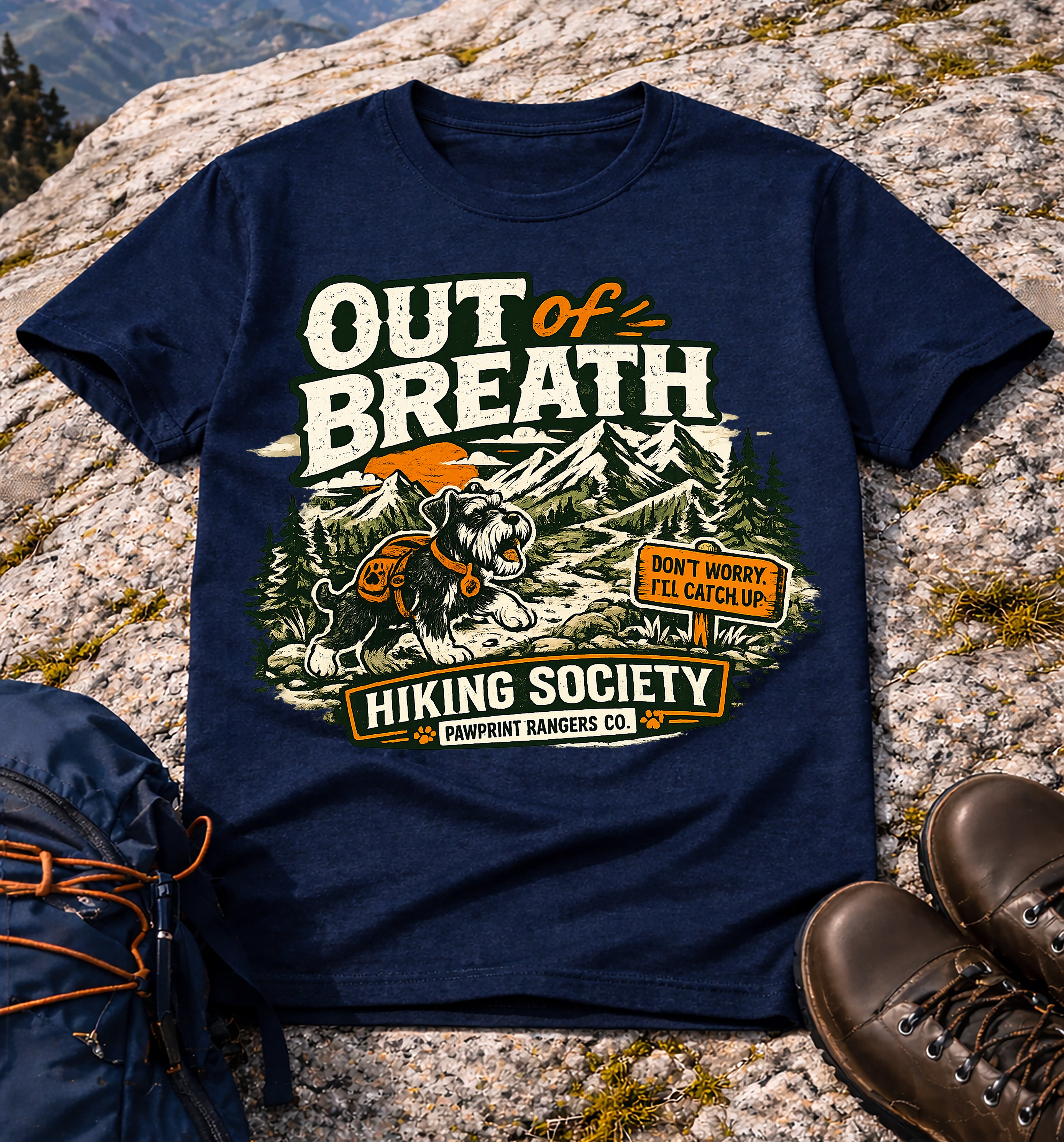 Out of Breath Hiking Society T-Shirt (Pawprint Rangers Co.)