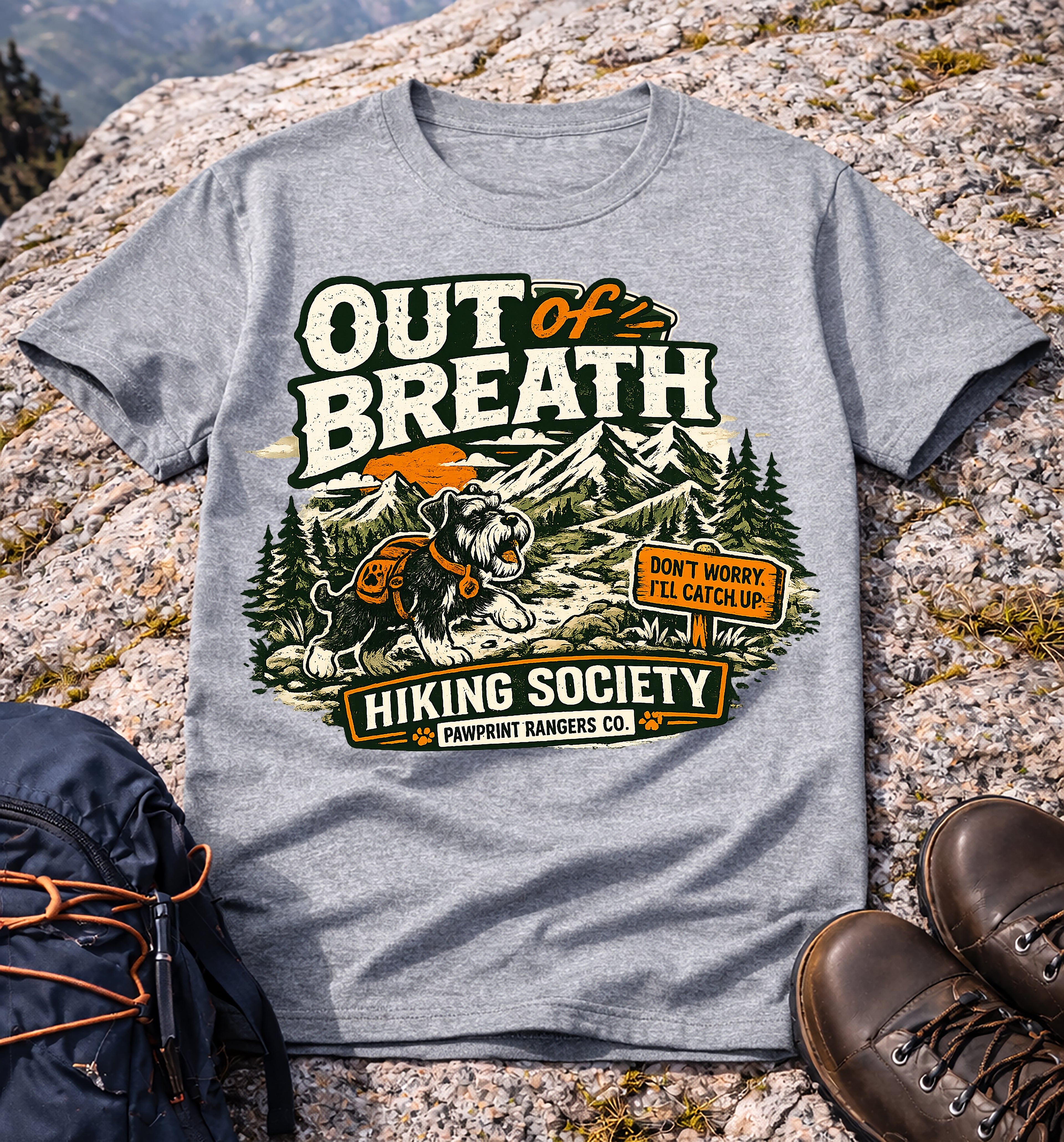 Out of Breath Hiking Society T-Shirt (Pawprint Rangers Co.)