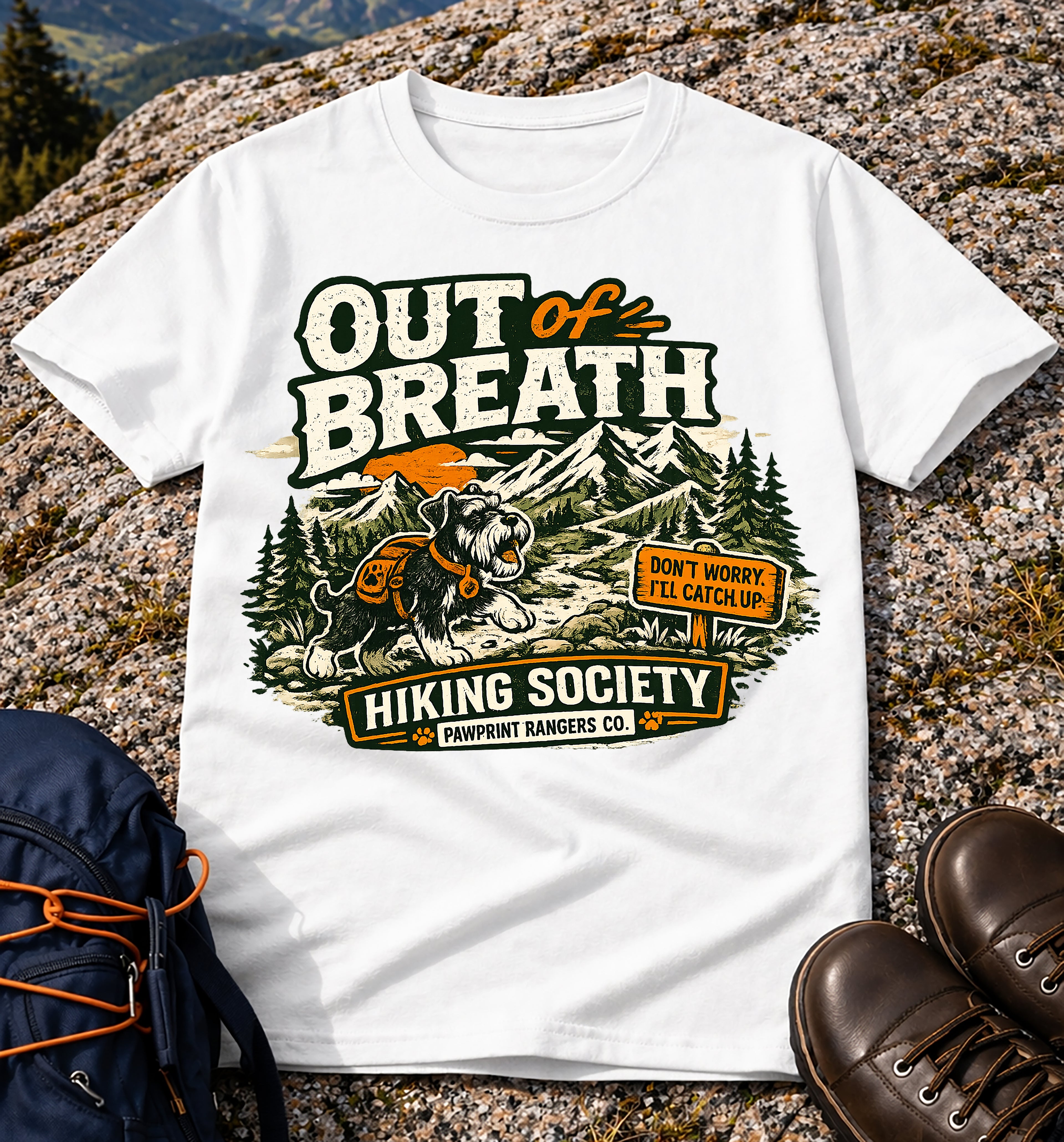 Out of Breath Hiking Society T-Shirt (Pawprint Rangers Co.)